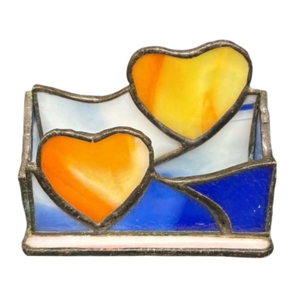 Stain Glass Double Heart Vintage Desk Caddy